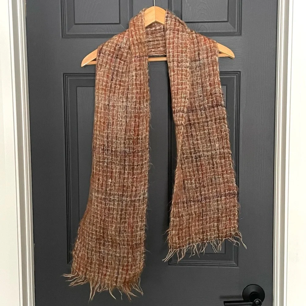 HIGHLANDS Vintage Mohair Wool Winter Scarf Made In Scotland Brown One Size
